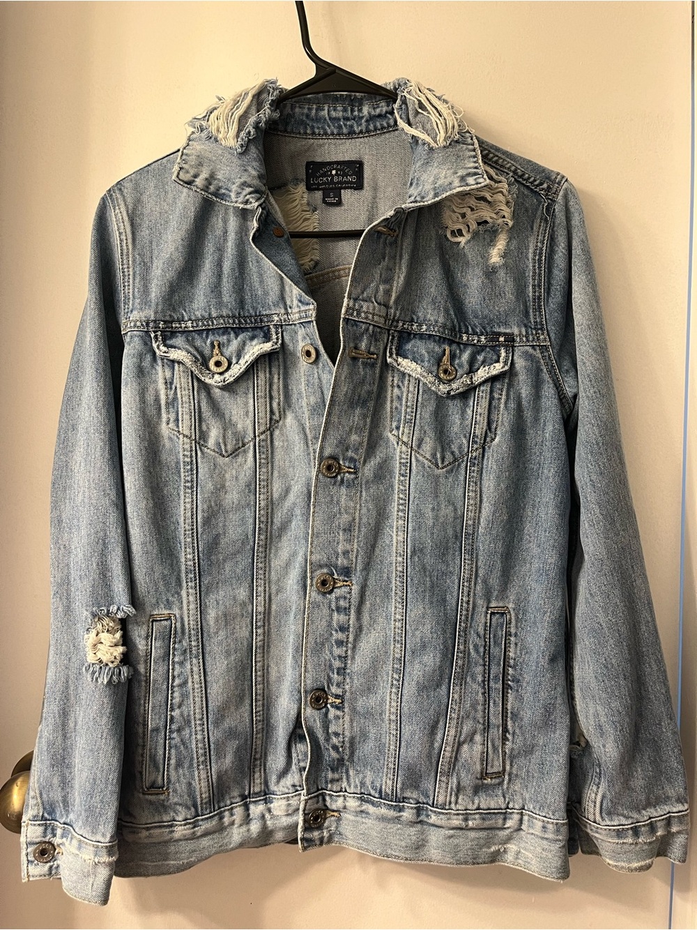 Lucky Brand “Boyfriend Trucker” Distressed Denim Jacket
